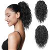 FLUFYMOOZ Estensione per capelli a coda di cavallo, 31 cm, ondulata e riccia con clip per il mento, parrucche sintetiche da donna, colore nero naturale
