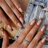 CHIZISX Unghie finte, 24 unghie lunghe con stampa leopardata, unghie finte autunnali, unghie finte adesive per donna