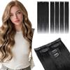 Elailite Extension Capelli Veri Clip Naturali 5 Ciocche Singole con Silk Lace 25cm 36g per Volume/Mèches #1 Jet Nero