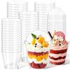 YUEONEWIN 100 bicchieri da dessert in plastica, bicchieri rotondi da 180 ml con coperchio e cucchiaino, riutilizzabili a prova di perdite, ideali per gelato mousse dessert budini feste compleanni e matrimoni