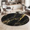 ZISTRCBAO Texture In Marmo Nero Oro Tappeto Rotondo 120cm, Tappeto Da Salotto Lusso Leggero, A Pelo Corto Lavabile Antiscivolo per Sala Da Pranzo, Cucina, Camera Da Letto, Oro Nero