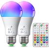 DUSKTEC Lampadine LED E27 RGBW 12W (Equivalente 100W), Luce Bianco Calda Naturale Fredda 1300 Lumen Dimmerabile con Telecomando, Lampadina Attacco E27 A60 Cambia Colore Colorati, 2 Pezzis