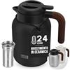 LEBENLANG Thermos caffe 1,5 litri Nero - Rivestimento ceramico & senza BPA | 24 ore al caldo & Incl. filtro da tè I Termos caffè Caraffa termica Termus per te caldo grande Teiera