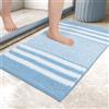 Biscpro Tappeto da bagno extra morbido e assorbente, soffice in ciniglia a righe, antiscivolo, lavabile in lavatrice (azzurro, 40 x 60 cm)