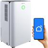 RUHHY Deumidificatore 12 l/24 h con WiFi e igrostato - 38 dB silenzioso, auto/continuo, timer 0 - 24 ore, serbatoio 2 l + connettore tubo, auto sbrinamento, ruote e maniglie, per casa, cantina