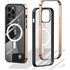 tigratigro Custodia Per iPhone,Compatibile con Mag-Safe,Cornice Galvanica+TPU+PC Retro Trasparente (iPhone 12/ iPhone 12 Pro, Oro)