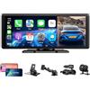 CGSGDK Autoradio Portatile Wireless Carplay Android Auto, 10.26 Pollici Schermo Per Auto IPS Touch, Supporta telecamera di backup 1080P, Bluetooth/GPS, FM, AUX/Airplay/Mirror Link, Controllo Vocale