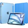MoKo Cover per iPad Air 11 Pollici Case (M4/M3/M2) 2026/2025/2024, iPad Air 5a/4a Gen 10,9" 2022/2020 con Portapenna, Cover Trifold Sottile e Leggera con Retro in PC Rigido Traslucido, Onda Blu