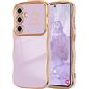 LCHULLE Compatibile con Samsung Galaxy S26 Cover cuore d'amore Custodia con forma ondulata ragazze Protezione fotocamera Cover galvanizzata Custodia per Samsung S26 Viola chiaro