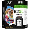 Economink 700 pagine - Cartuccia 62 Nero ad alta capacità, sostituzione compatibile per cartucce hp 62 nero, per stampanti Envy 5540/5640/5740/7640 e OfficeJet 200/250/5740 (1 Nero, 1 Tricolore)