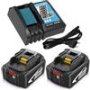 Exemoro 18V 5,5Ah BL1850B Sostituzione per Makita batteria+ caricabatteria, compatibile per Makita 14,4V~18V BL1860B BL1850B BL1840 BL1430 BL1415 e caricabatteria DC18RA DC18RCT DC18R (blue+black)
