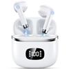POMUIC Nuovo Cuffie Bluetooth 5.4, Auricolari Bluetooth in Ear con 4 ENC Microfoni, 40 Ore di Riproduzione, Display LED, IP7 Impermeabile Cuffiette Bluetooth, Cuffie Senza Fili per Sport e Lavoro Bianco