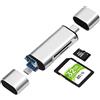 BORLTER CLAMP Lettore di Schede di Memoria SD/Micro SD, BorlterClamp Memory Card Reader 3 in 1 con Adattatore USB C/Micro-USB Compatibile con Computer, MacBook, Smartphone e Altri