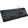KOPJIPPOM Tastiera retroilluminata con stampa grande, silenziosa tastiera per computer cablata USB, full size con LED bianco illuminato, compatibile per desktop Windows, laptop, PC, giochi, nero
