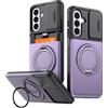 WenBaby Cover per Samsung Galaxy S24 Plus Custodia,Protezione Fotocamera[Slidable] Porta Carte Slot,360°Anello Supporto[Magnetica] Antiurto Militare TPU Bumper Case,Viola