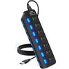 Strex Hub USB 3.0 - Splitter USB - 7 Porte - 5Gbps - Indicatore LED - Interruttore On/Off - Cavo 100CM
