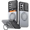 WenBaby Cover per Samsung Galaxy S24 FE Custodia,Protezione Fotocamera[Slidable] Porta Carte Slot,360°Anello Supporto[Magnetica] Antiurto Militare TPU Bumper Case,Grigio