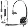 Wantek USB Headset with Microphone for PC Laptop,3.5mm/USB/Type-C Jack 3-In-1 Headphones with Noise Cancelling & Audio Controls,Teams Headset for Office,Call Center,Work,Mono