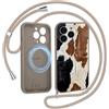 Foonary Magnetica Cover con Cordino per iPhone 16 Pro, Compatibile con MagSafe, Aesthetic Leopardata Motivo Pelle Disegni, Silicone Custodia Case con Tracolla Collana Catena per iPhone16 Pro 6,3