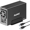 MAIWO Enclosure RAID per disco rigido a doppia baia con ventola di raffreddamento per SSD SATA da 2,5/3,5, alloggiamento HDD USB 3.0 da 5 Gbps, capacità 48 TB, RAID 0/1/JBOD/PM, custodia in alluminio