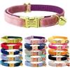 Defgeph Collare per gatti personalizzato, con targhetta e numero di telefono, inciso, per gattini, cuccioli, velluto, S (16cm-26cm), Chiusura oro + rosa