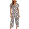 ENJOYNIGHT Pigiama da donna a maniche corte, in cotone, fiore grigio, 3XL