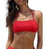 SHEKINI Costume da Bagno Donna Due Pezzi Imbottito Halter Regolabile Bandeau Bikini Top Costumi Due Pezzi Donna Vita Alta Controllo Addominale Bikini Fondo(S, Bikini Top -Rosso)