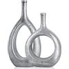 LCCCK Set di 2 vasi ellittici cavi in ceramica argentata, vaso circolare Boho con foro, per decorazione moderna da tavolo in argento, per mensola decorativa per soggiorno, stile metà secolo moderno, per