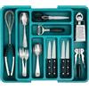 edihome, Portaposate da Cassetto, Porta Posate Espandibile, Regolabile, con 6-8 Scomparti, senza BPA, per Utensili da Cucina (Turchese)