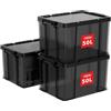 Cetomo 50L*3 Scatole di Stoccaggio, Bidone di Stoccaggio Impilabile con Coperchi, Contenitore Robusto con Angoli Rinforzati, Lati Verticali, di Plastica, Durevoli, PP, Nero Trasparenti, 50L-3 Unità