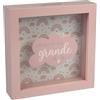 LINA OFFICINE GRAFICHE CREATIVE Salvadanaio Grande in Legno Rosa, 16x16 cm, Design Arcobaleno e Nuvole, per Bambina