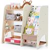 Goodevas Libreria per bambini, elegante libreria in legno per bambini, dal design unico, organizer per giocattoli sicura e funzionale, per camera da letto, stanza dei giochi e cameretta (avorio,