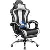 Soberine Sedia Gaming Ergonomica Massaggiante Reclinabile 90-135° con Poggiapiedi Poggiatesta e Supporto Lombare Braccioli Imbottiti in Finta Pelle, Poltrona Gamer con Ruote Portata 150 kg Bianco