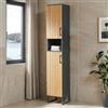 [en.casa] Mobile a Colonna da Terra a 2 Ante in Bambù Armadietto Alto da Bagno con 5 Scomparti Chiusi e Vano Aperto Base in Metallo per Corridoio Cucina 170 x 30 x 30 cm - Grigio Scuro/Naturale