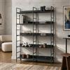 [en.casa] Libreria da Terra con Ripiani Aperti Scaffale con Telaio in Metallo Mensola Mobile Espositore Industriale per Soggiorno Studio 180 x 120 x 30 cm - Nero/Effetto Marmo Nero