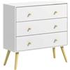 HOMCOM Cassettiera 3 Cassetti con Maniglie in Legno di Pino e Truciolato per Camera da Letto e Soggiorno, 80x30x80 cm, Bianco