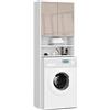 AKORD | Armadio Pensile per Lavatrice | Armadio di trasformazione con 2 ante, 2 Ripiani Aperti | Archivio per bagno | Cassettiera per lavatrice | 64x180x30 cm | Peso 30 kg | Bianco | Cappuccino lucido