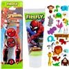 Firefly Spiderman - Spazzolino da denti con tappi da viaggio, confezione da 2, con dentifricio Spiderman, aroma gomma da masticare, set di spazzolini da denti e dentifricio per bambini, con foglio adesivo 3D