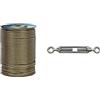 Corderie Italiane 006074199 Cavo STENDIBIANCHERIA Acc Ott 6MM-50MT, Acciaio Ottonato Trasparente & 006044871 Tenditore 2 Occhi in Acciaio Zincato, 8 mm, 6 Pezzi, Grigio, Set di 6
