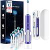 Nevoke Spazzolino Elettrico Rotante con Testina Tonda per Adulti e Bambini, 50.000 Movimenti/Min, 3 Intensità e 5 Modalità, 8 Testine, Batteria 120 Giorni, Custodia da Viaggio, IPX7, Electric Toothbrush