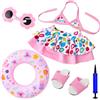 Fractoluxe Set da nuoto per bambole, stampa colorata, 5 pezzi, costume da bagno con salvagente, abbigliamento estivo per bambole da 35-45 cm, accessori per bambole