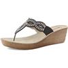 inblu Ciabatte Donna Infradito con Zeppa e Strass, Plantare in Vera Pelle, Nero, 37