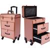 DCSYOG Valigetta per cosmetici, trolley a 3 strati, grande per cosmetici, con ruote, per parrucchieri, in alluminio, per unghie, multiuso, colore: oro, gold, alla moda