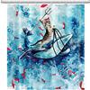 SDOTPMT 122x183cm Divertente Gatto Tenda da doccia Carina Gatto Cavalcare Balena Oceano Onda Tenda da bagno cartone animato Rosso Pesce Blu Tenda da doccia Tessuto Impermeabile per Bagno con ganci