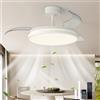 JIINOO Ventilatore da Soffitto con Luce, Telecomando, Pale Retrattili 106cm | Motore DC Silenzioso Reversibile, 6 Velocità, LED Dimmerabile, Timer, Plafoniera Moderna per Camera e Soggiorno, Bianco