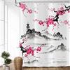 ASDCXZ Tenda da doccia Fiore di Prugna 240x180 cm, Pittura Cinese Asiatica Fiore di Prugna Picco Tempio Lavabile Tende da Doccia in Poliestere Tessuto Impermeabile Tenda da Doccia per Vasca da Bagno