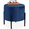 Relaxdays Sgabello Pouf da Salotto, Camera Letto, Poggiapiedi Imbottito, Velluto e Metallo, L x D: 38,5 x 40,5 cm, Blu