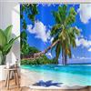 ASDCXZ Tenda da Doccia Palme Spiaggia 240x180 cm (LxA), Estate Mare Cielo Blu Tropicale Piante Lavabile Tende da Doccia in Poliestere Tessuto Impermeabile per Vasca da Bagno con 12 Ganci