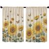 Surwin Tenda Cucina Porta Finestra 2 Pannelli, Fiori Retrò Moderne Tende Corte per Finestre Camera da Letto Tendine Cucina con Tasca Decorazione per Piccole Caffè Bistrò (Girasole,140x175cm)