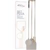 Gi.Metal Set Pizza da Parete per Uso domestico - Linea Amica (Pala per Pizza Testa 32x30cm, Palettino Testa diametro 20cm, Spazzola Forno Pizza e Appendipale a Parete 3 posti, h strumenti 120cm)